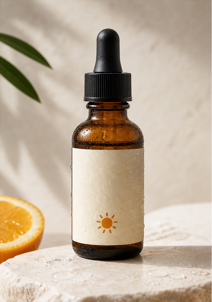 Source serum bottle on a plain background